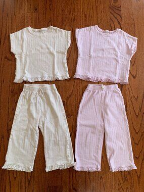 Zara Cotton Matching Summer Sets (2) | Cream Pink Lilac | 6Y